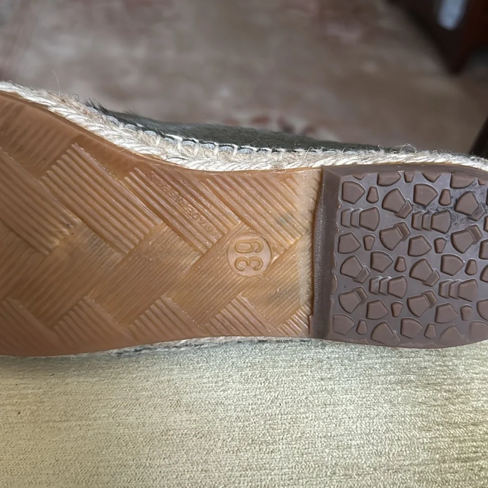 Anthropologie KMB Jorinda Espadrille Sneakers Leather Calf Hair Olive Brown Sz 9